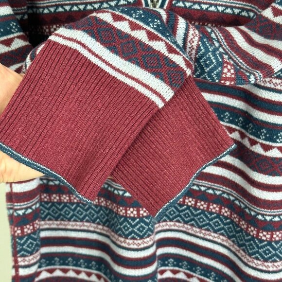 Eddie Bauer Engage Fair Isle Burgundy Purple Quarter‎ Zip Pullover Sweater Large - Picture 5 of 15